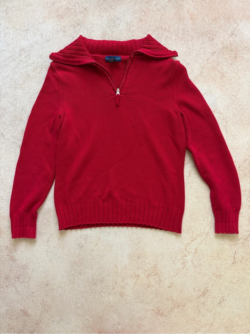 Karen Scott Red Half-Zip Ribbed Collar Sweater 100% Cotton- Women